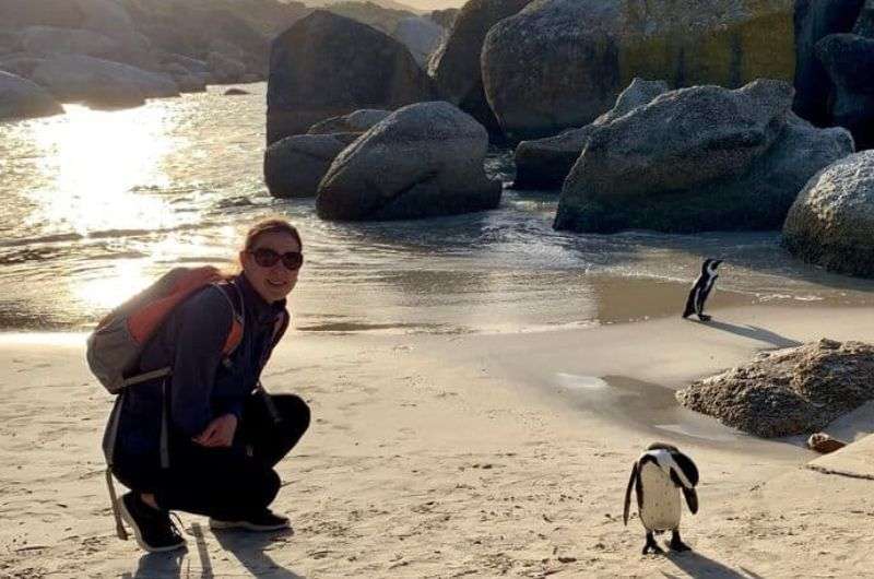 Karin at the Boulder Beach with penguins