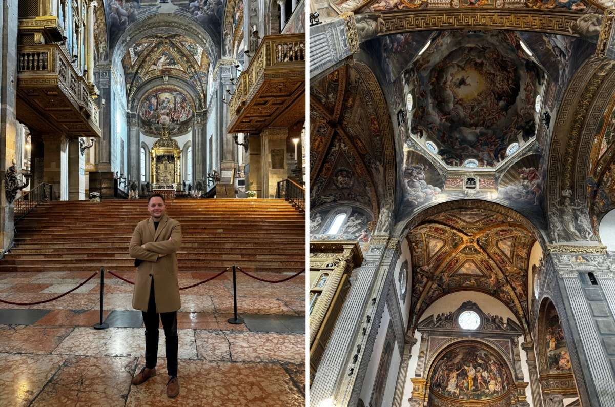 A tourist at Il Duomo a Battistero, Parma, Italy, photo by Next Level of Travel