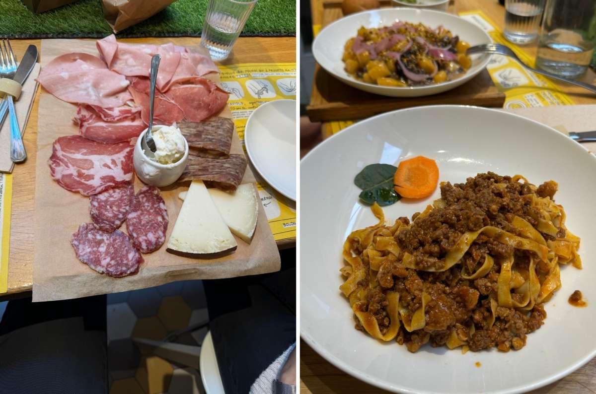 Photos of food from Bologna Sfogliarina, cold cuts and Spaghetti Bolognese, photo by Next Level of Travel
