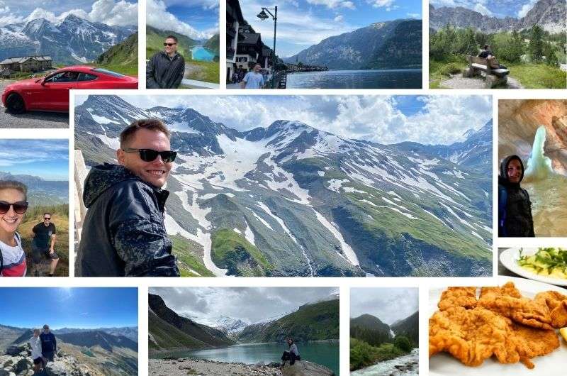 collage of pictures from Austrian mountains, Hallstat, Grossglockner High Alpine Road and picture of a Schnitzel, photo by Next level of travel