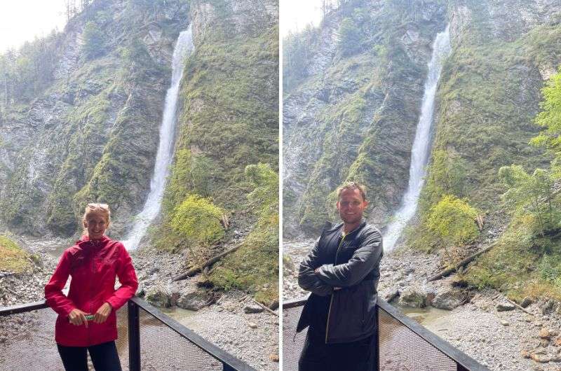 couple visiting tourist attraction in Austria, Liechtenstein Klamm, waterfall, Austria, photo by Next level of travel