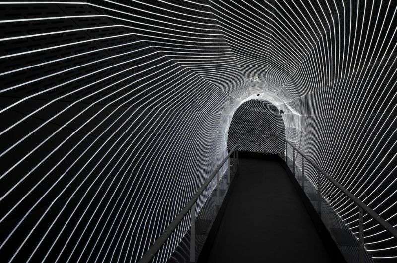 light tunnel with light stripes, Swarovski Kristallwelten, Austria