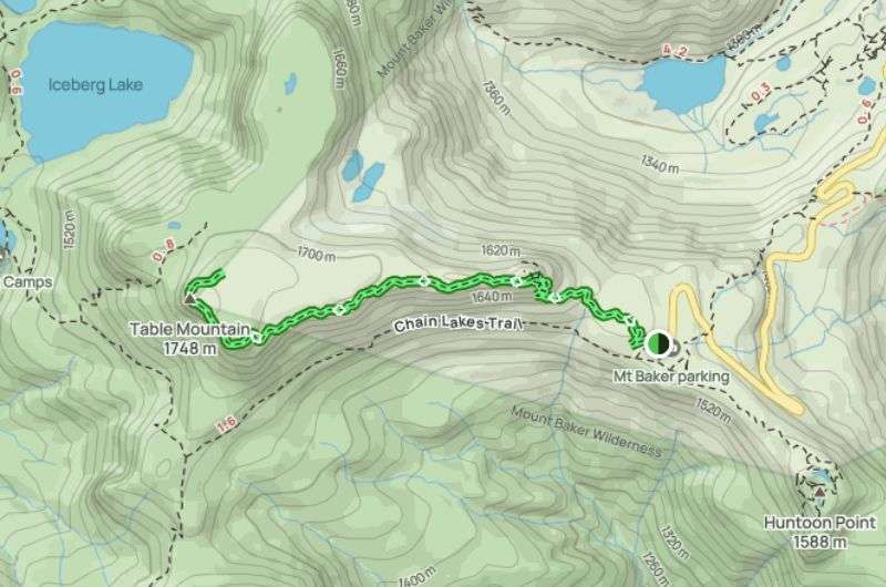 The Table Mountain route on a map, South Africa