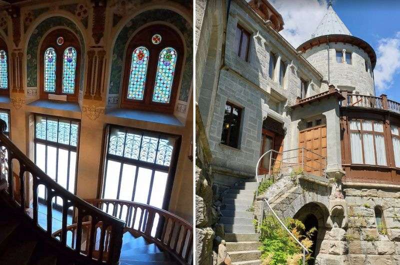 The interior and entrance exterior of Castel Savoia in Italy, places to visit from Aosta