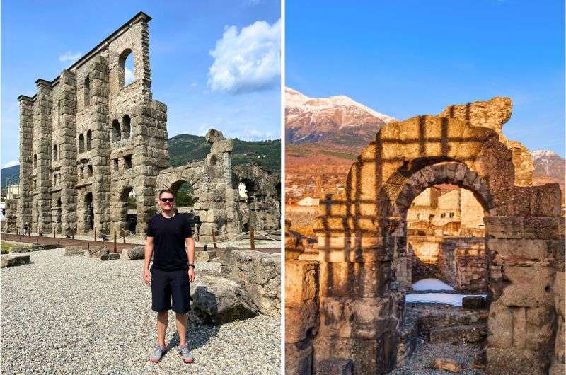 Tourist exploring the Roman ruins in Aosta city, Italy, photo by Next Level of Travel