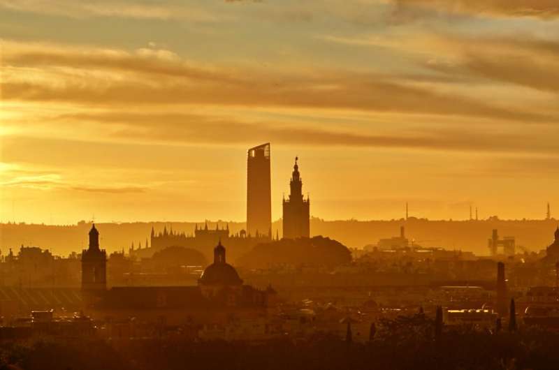 The city of Seville in the shadows, Spain
