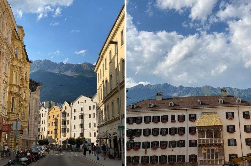 Innsbruck’s Old Town and colorful riverside houses with snowy mountains, Austria, photo by Next level of travel