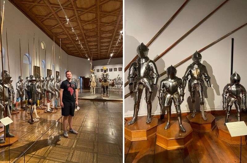 Jan in the in the exhibition of weapons and armour in Ambras Castle, Innstbuck, Austria, photo by Next level of travel