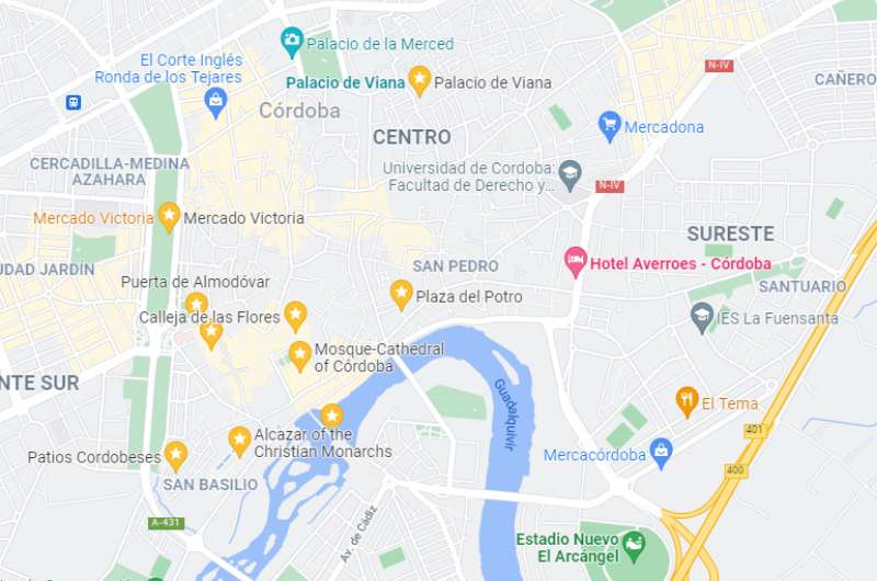 Map of Cordoba's highlights, Spain