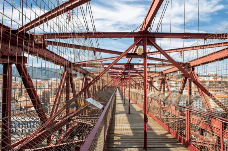 Walking atop the Vizcaya Bridge in Bilbao