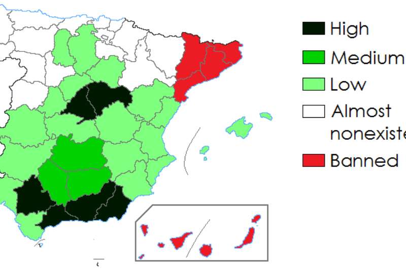 Map of bullfighting in Spain