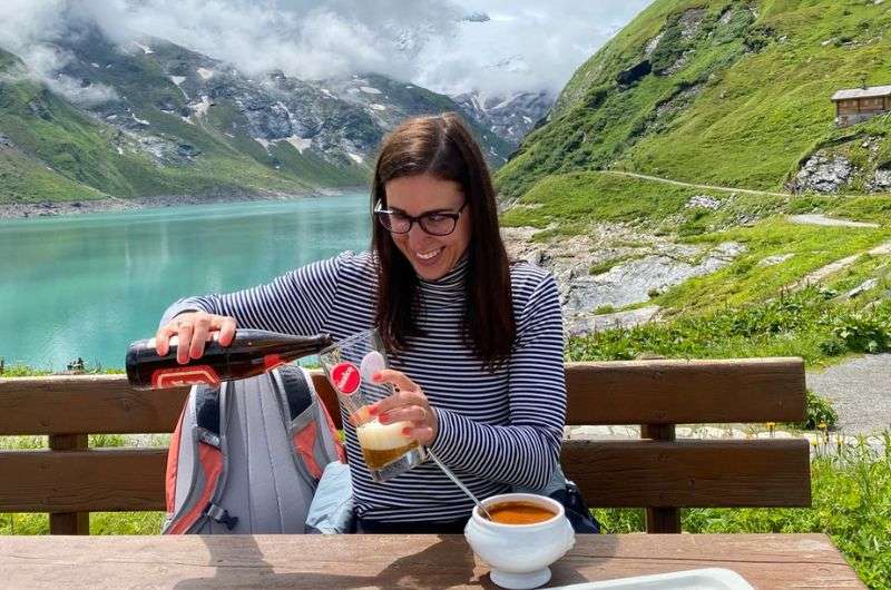 Drinking beer and getting Austrian Goulash in Kaprun Dam, Austria