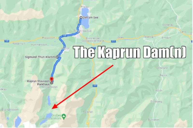 Kaprun Dam on the map, Zell am See-Kaprun