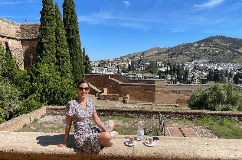 Having coffee at the Alhambra in Granada Spain