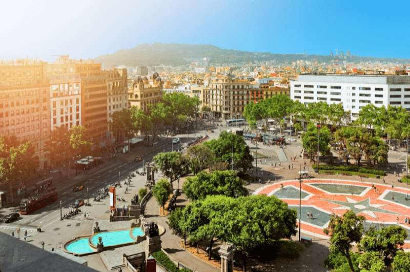 Plaça de Catalunya, main square in Barcelona, self-guided tour
