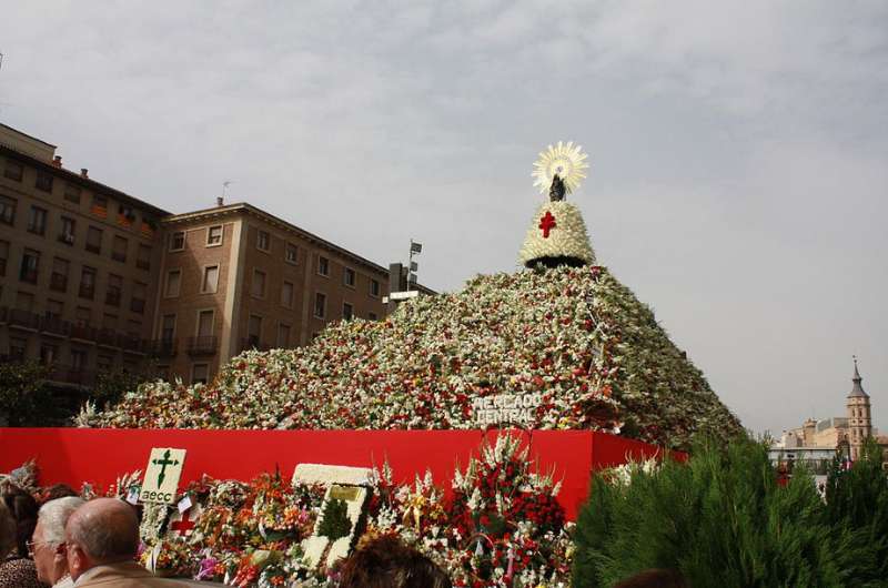 The mountain of flowers during Fiestas del Pilar in Zaragoza, Spain