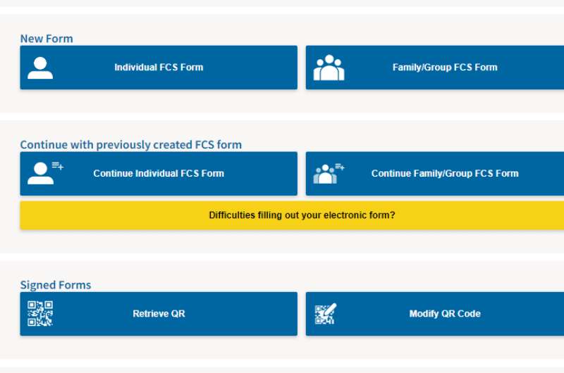 Choose the passenger locator form for Spain from the website