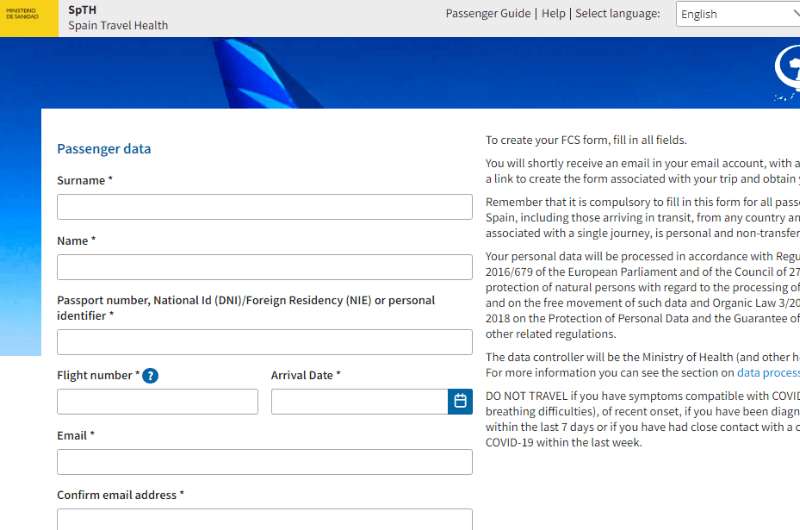 The FCS form or health form is part of Spain’s entry requirements