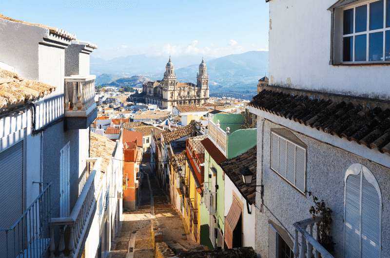 Looking through the streets of Jaén towards the Cathedral; day trip from Granada