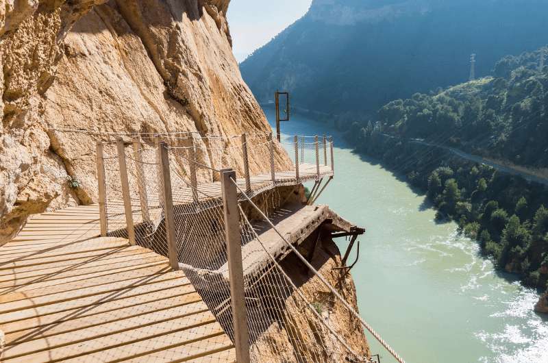 Walkway suspended on the rock face at Caminito del Rey in Spain