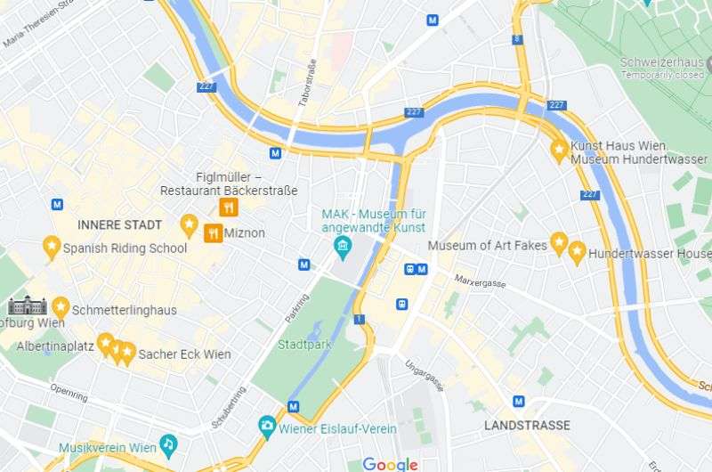 Map of the unusual sites in Vienna, Austria