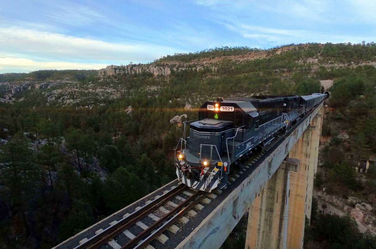 a photo of the Copper Canyon Train connecting the states of Chihuahua and Sinaloa, Mexico