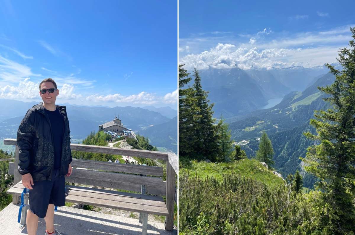 Collage of a tourist in front of Eagle´s Nest and view from Eagle´s Nest, Germany, photo by Next Level of Travel