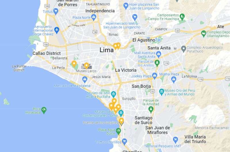 Map of best things to do in Lima