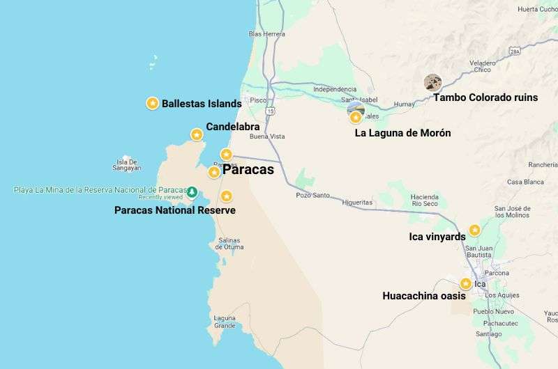 Map of things to do in Paracas, Peru, map by Next Level of Travel