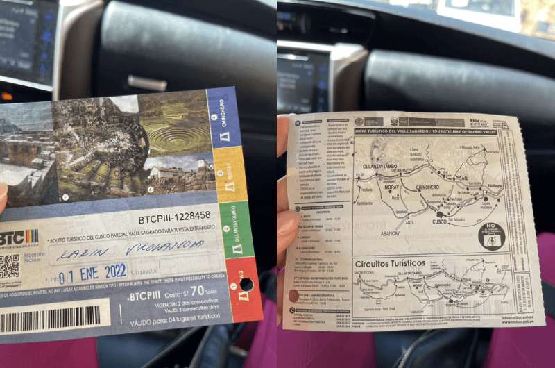 Tickets and map of the Sacred Valley, Peru