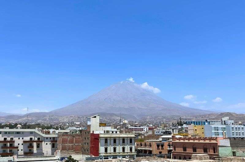 view of volcano from Arequipa city, photo by Next Level of Travel