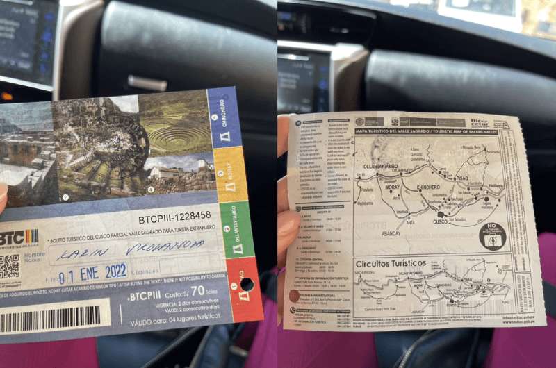 Ticket and map to the Secred Valley, Peru