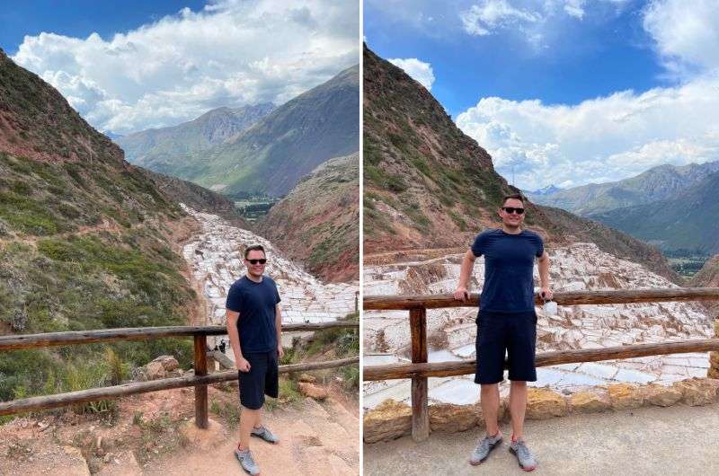 Traveler and the salt mines in Maras, Sacred Valley, photo by Next Level of Travel