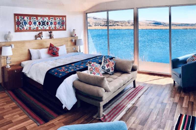 Hotel on Uros island Lake Titicaca, Peru 