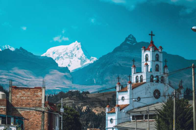 Huaraz city with mountains in background, Peru