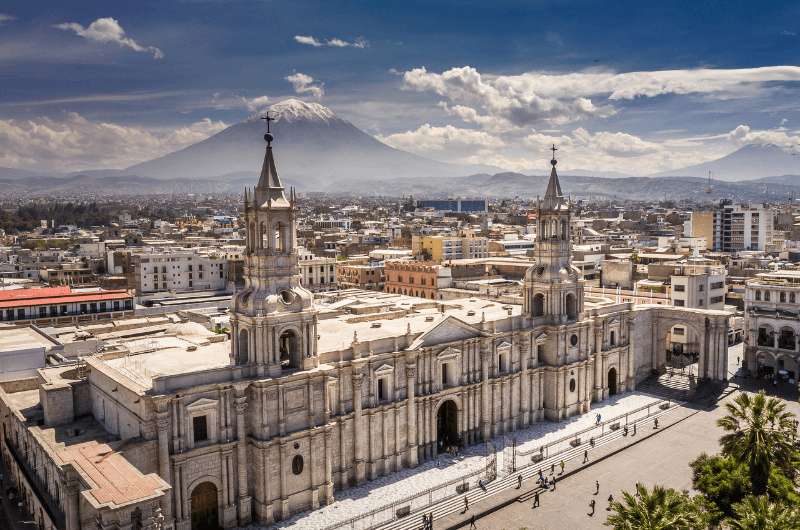 The white buildings of Arequipa city center in Peru