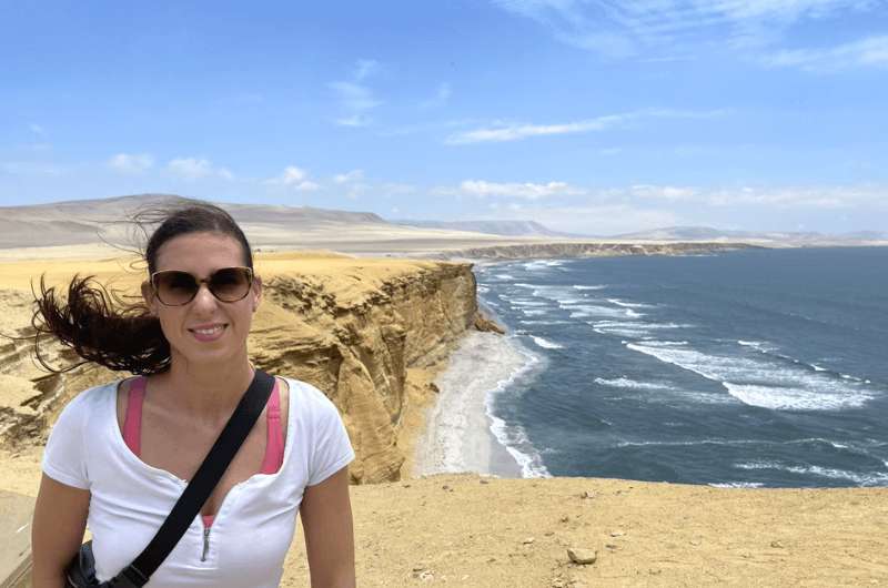 View of the cliffs over the sea in the Paracas National Reserve in Peru