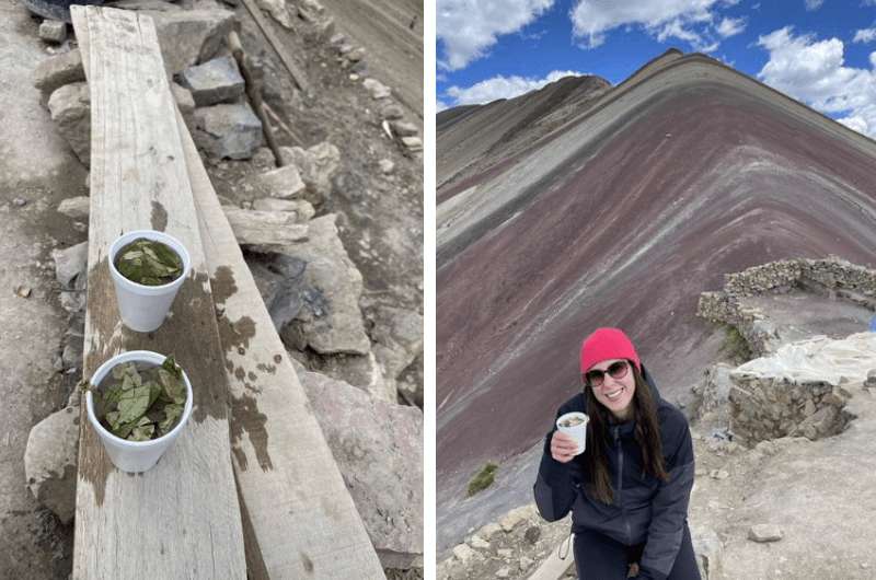 Drinking coca tea in Peru at Rainbow Mountain