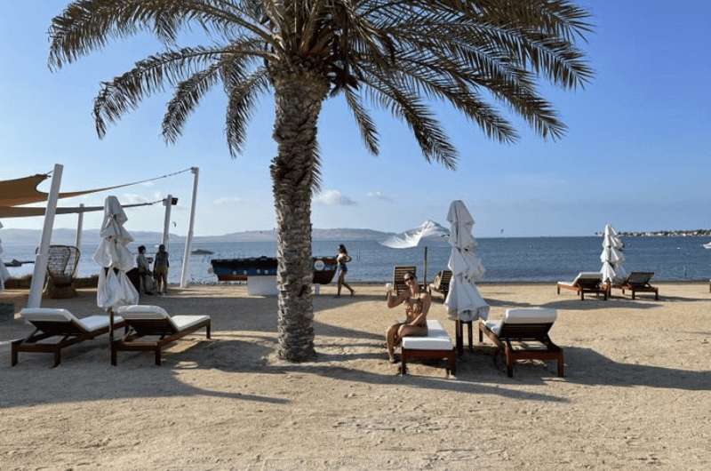 Beach loungers at the DoubleTree Resort in Paracas Peru
