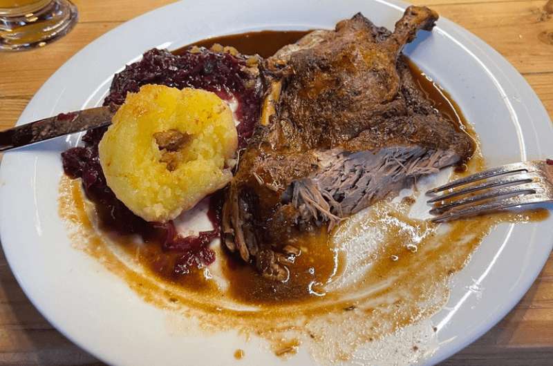 A duck dish in Holzkäfer, a restaurant in Berchtesgaden 