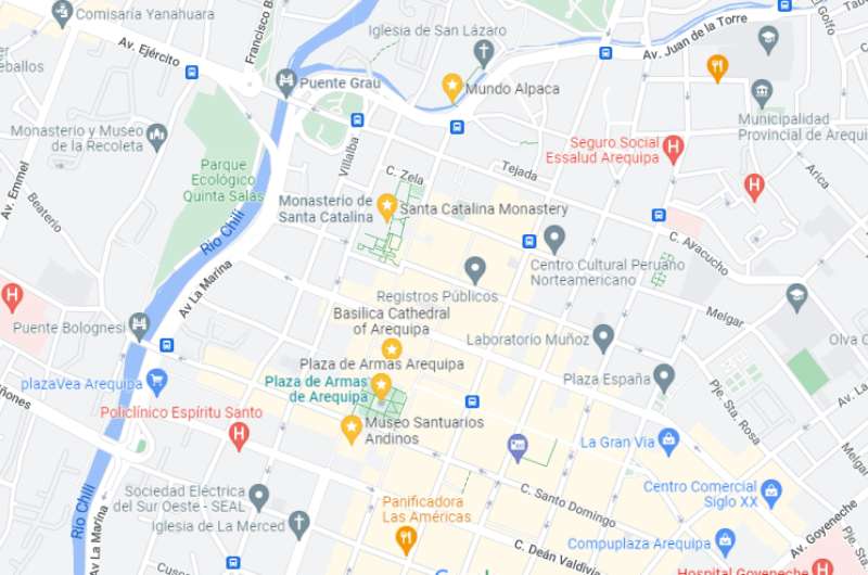 Map of best things to do in Arequipa