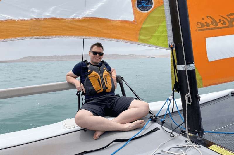 Sitting on a rented catamaran in Paracas Peru 