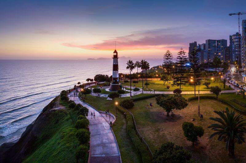 The lighthouse in Miraflores in Lima at sunset