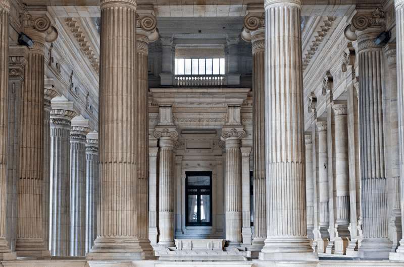 Columns in the interior of the Palace of Justice in Brussels