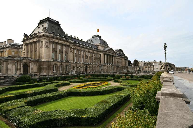 Royal Palace of Brussels with manicured garden in front