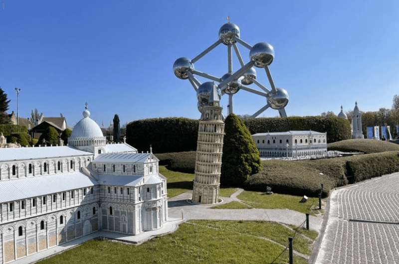 The Atomium in the background behind Mini Europe in Brussels