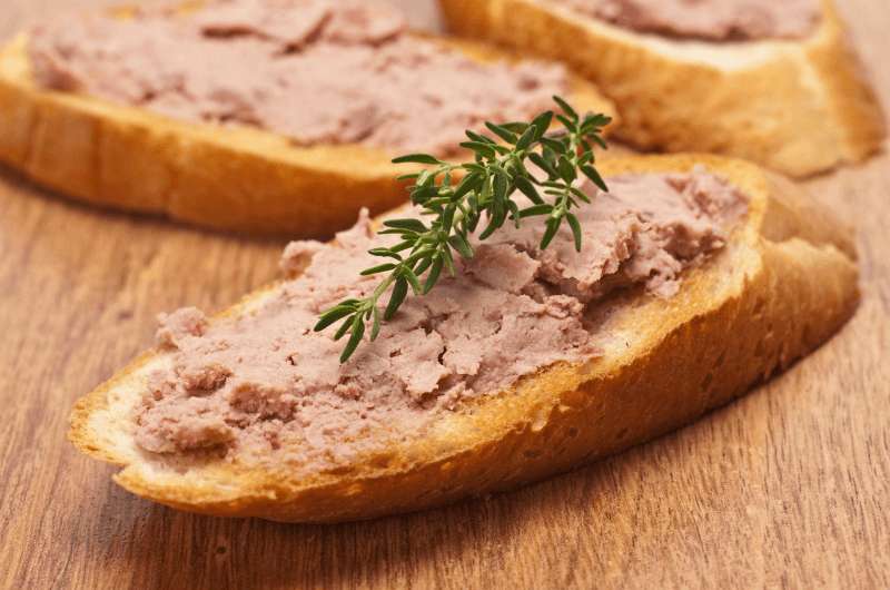 Paté on a piece of toasted bread, food in Belgium