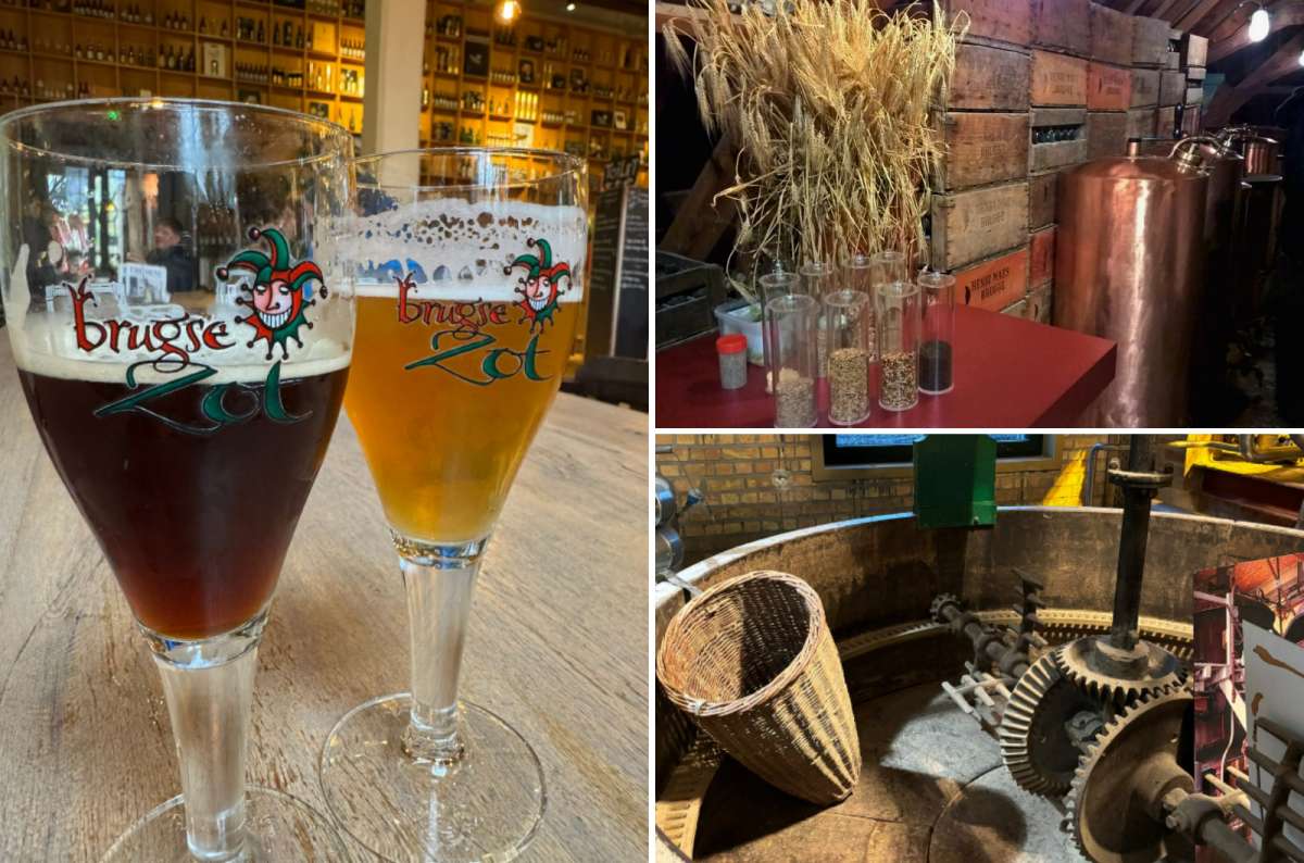 Beer tasting and brewing equipment at the De Halve Maan Brewery in Bruges, Belgium