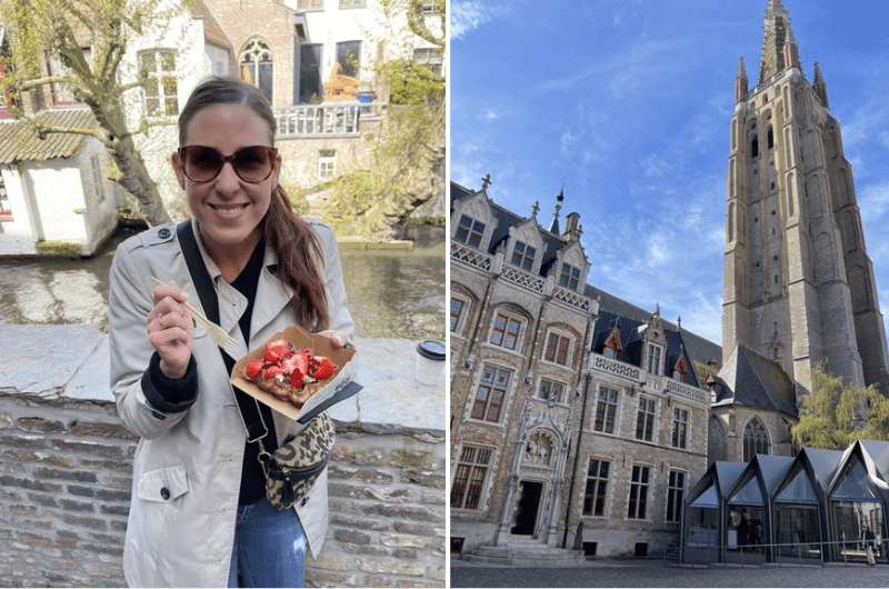 Having waffle and sightseeing in Bruges, Belgium