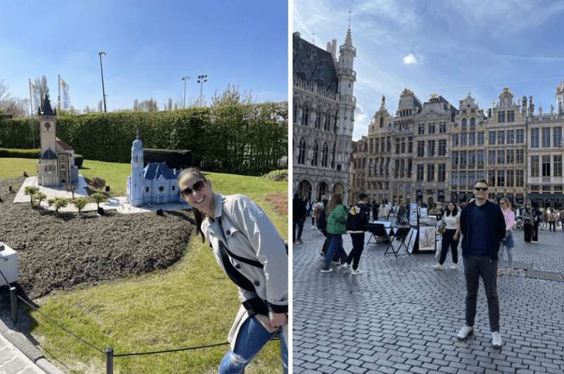 Tourists in Mini-Europe and on Grand Place in Brussels, top places in Brussels